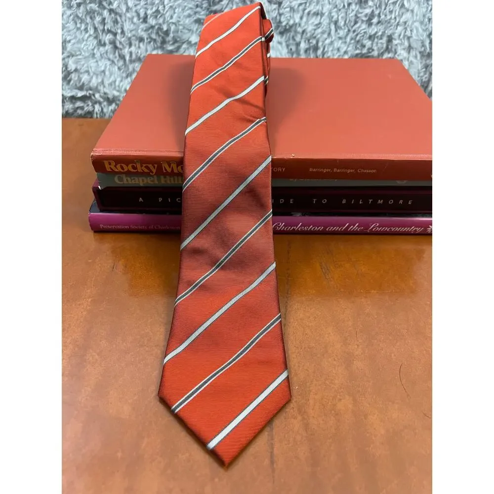 NWT‎ Banana Republic Orange Diagonal Stripe Tie One Size Silk Blend